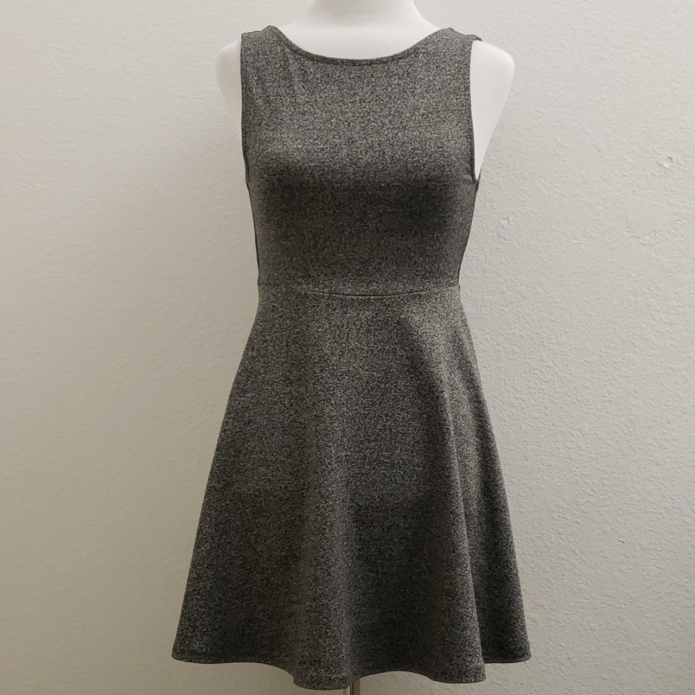 Divided Sleeveless Backless Fit & Flare Dress in Metallic Gray